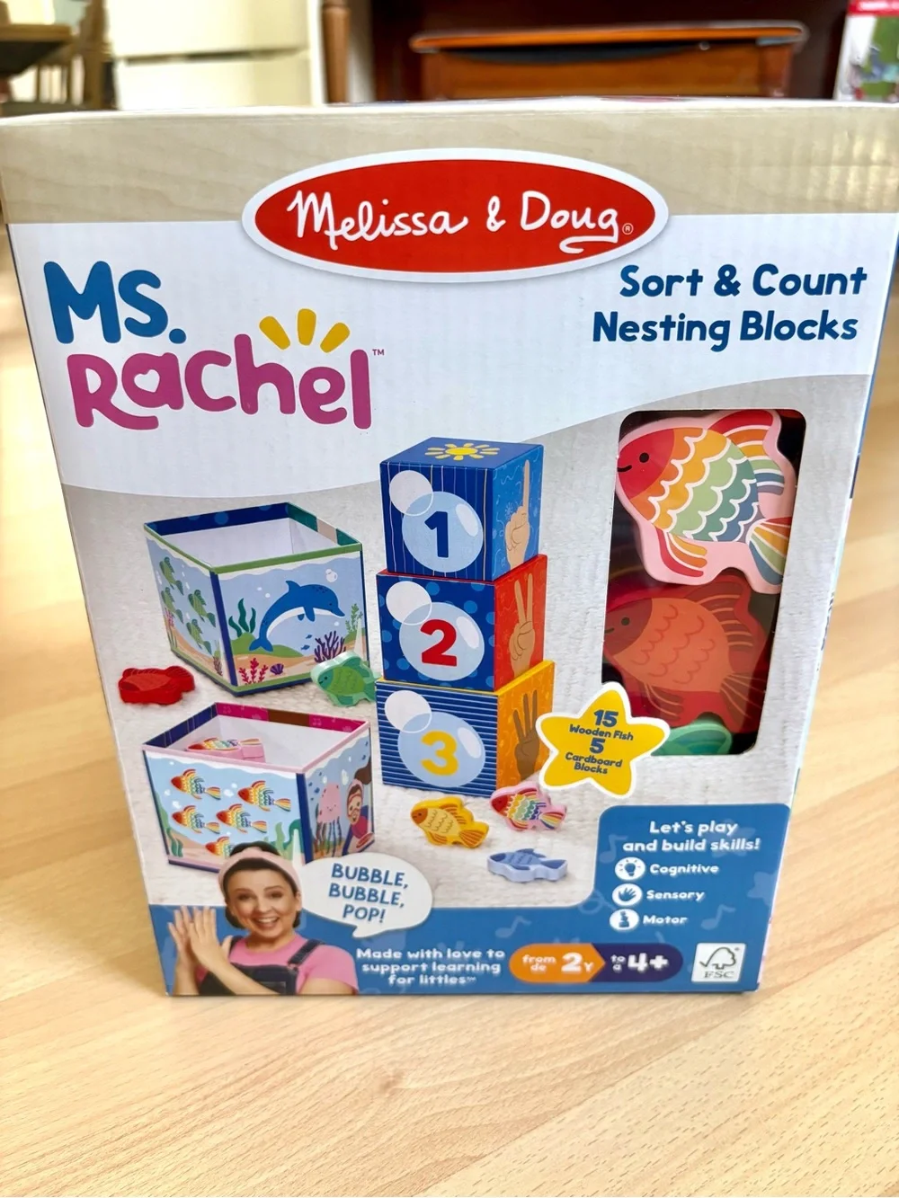 Melissa & Doug Ms. Rachel Sort & Count Nesting & Stacking Blocks w/ Wooden Fish